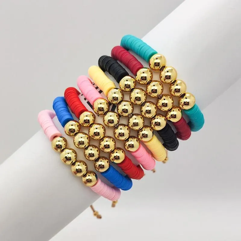 Strand handgjorda polymerlera pärlarmband för kvinnor akryl rund charm armband repkedja boho vintage smycken gåva