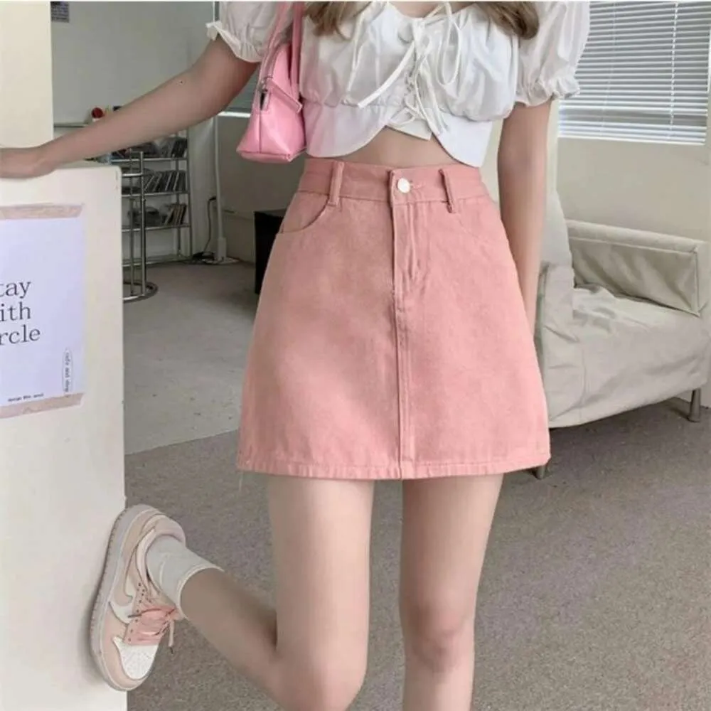 The Style Of Pink Denim Skirt For Childrens Summer High Waist Slim