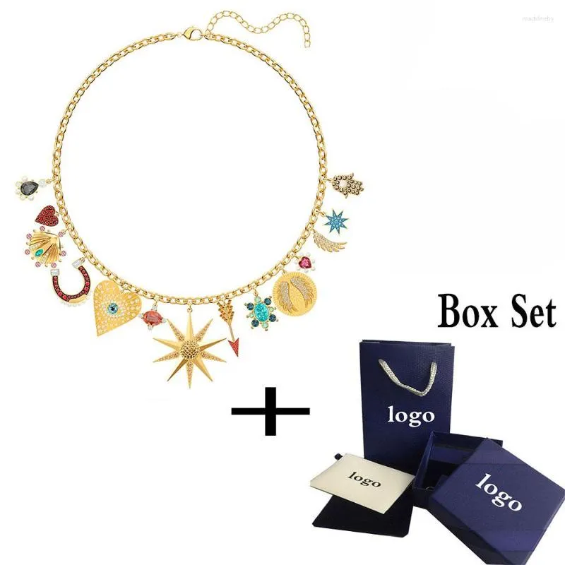 Kedjor Fashion Product Lucky Goddess Golden Charm Necklace Shiny and Charming Crystal Ladies Luxury SMYCEMAGE Gift