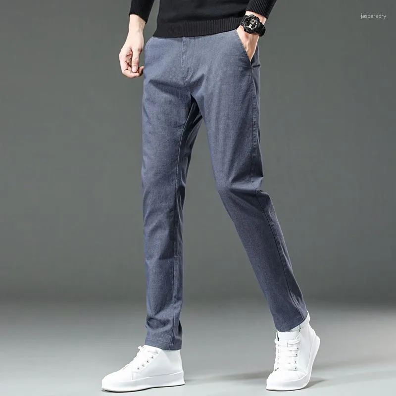 Pantaloni maschili 2023 Summer England Dot Pattern Work Stretch uomini Business Fashion Fit Slip White Grey Casual Pantaloni Maschi Brand 38