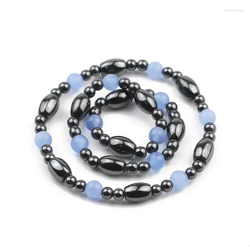 Strand Black HandmadeMen's Bracelet Mixed Blue Round Beads Fashion Neutral Natural Hematite Stone Summer Jewelry For Party Wear