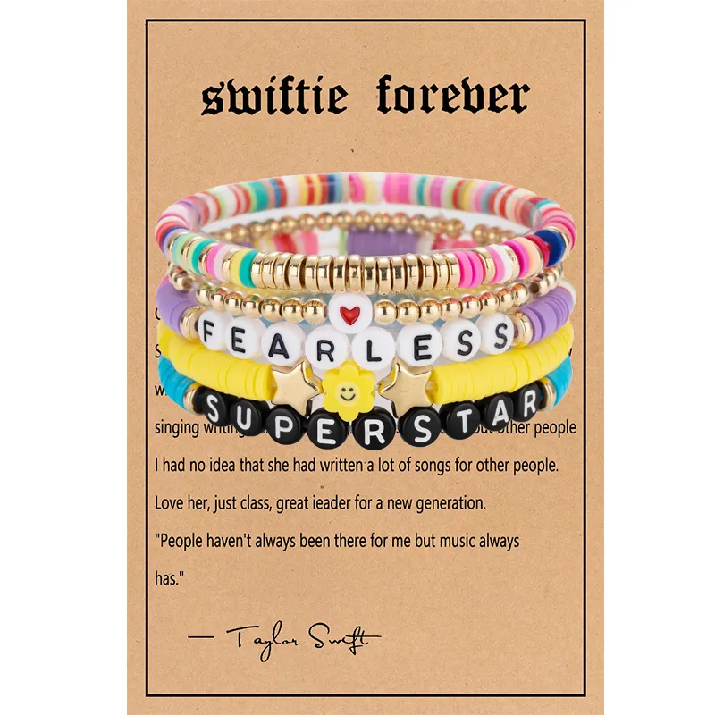 5pcs أساور الصداقة Swiftie مجموعة Taylor Music Surfer Heishi Beads Strands Flower Heart Star Letter