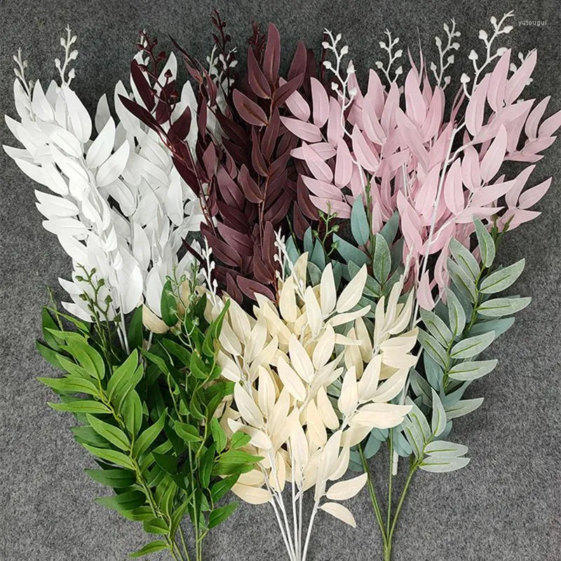 Fleurs décoratives 5 Branches Soie Artificielle Bouquet De Saule Faux Feuilles Vertes Fête De Mariage Toile De Fond Décoration Faux Feuillage Vigne DIY Plante