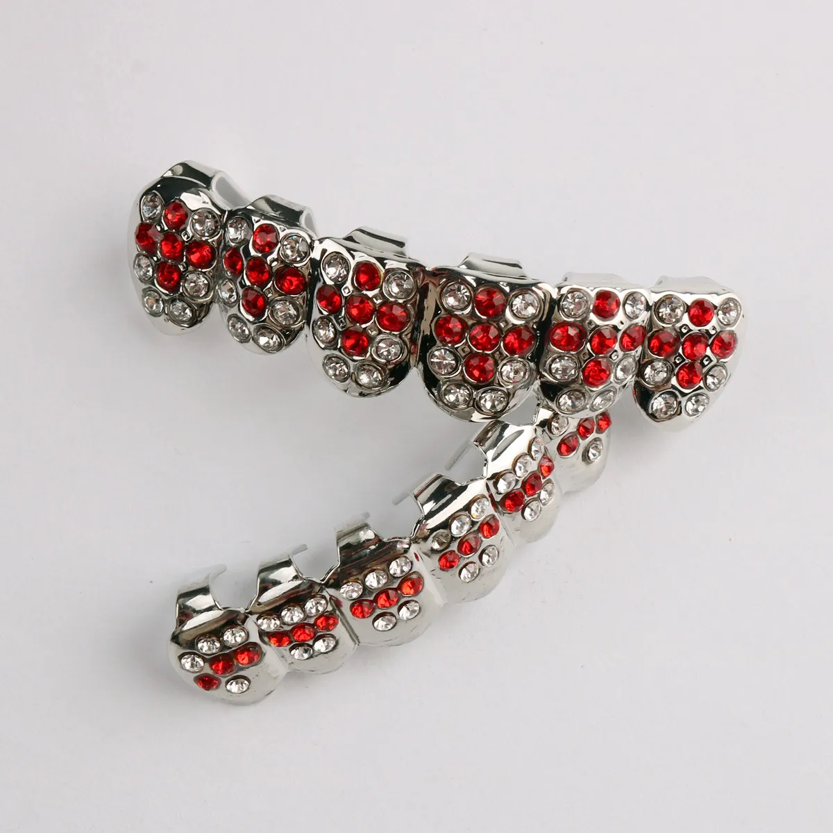 Hip Hop Vampire Teeth Red Zircon Square Dental Teeth Grillz Men Kvinnor Silver Grill Tänder Set Fashion Jewelry Six 6 Top Bottom Tooth Grills 1761