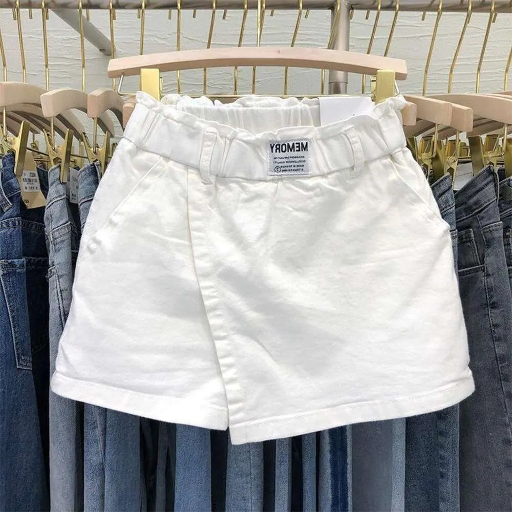 Faux jupe pantalon deux pièces grande taille, élastique, taille haute, en coton, blanc, pour femme, printemps et été