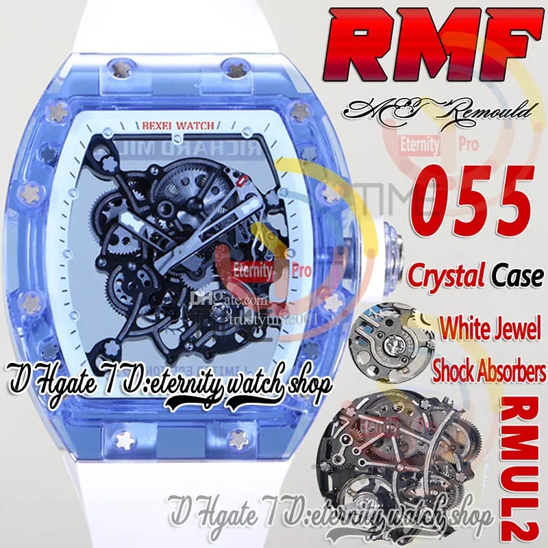 RMF AET 055 MENS WATCH RMUL2 Механический складывание рук истинного баланса Пружина Кристаллический Кейс Кейс Скелет Белый внутренний кольцо резиновый ремешок 2023 Супер издание Eternity Watches Watches