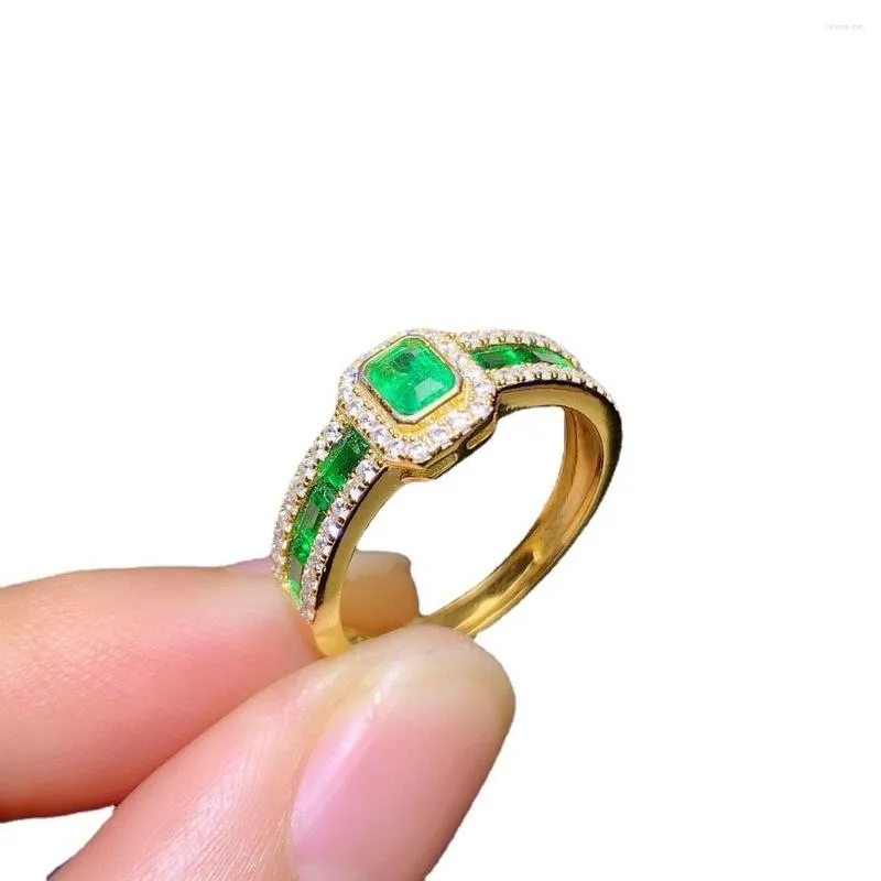 Bagues en grappe Imitation naturelle colombienne couleur émeraude bague au trésor luxe pour femmes pleine rangée de diamants barre ouverte