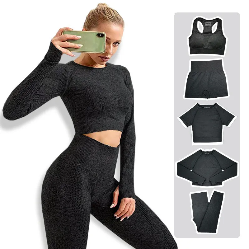 Yoga kläder 2 stycken Set Women Workout Clothing Gym Yoga Set Fitness Sportwear Crop Top Sports Bh Seamless Leggings Active Wear Outfit Suit 230820