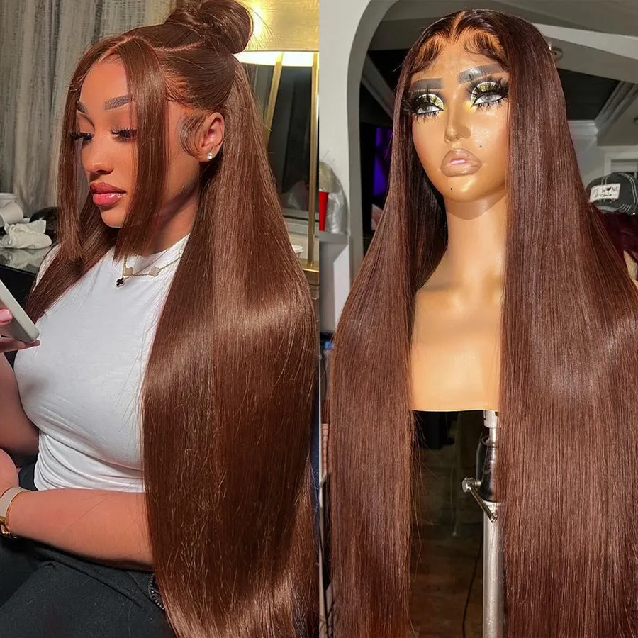 Brown Straight Lace Front Wig 13x4 Lace Frontal Wigs for Women Preplucked 360 Lace Wig Colored Human Hair Wigs on Sale Clearance