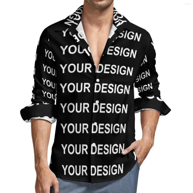 Camisas casuais masculinas Adicionar design de rua personalizado Men personalizado fez sua imagem blusas vintage roupas de manga comprida roupas de tamanho grande