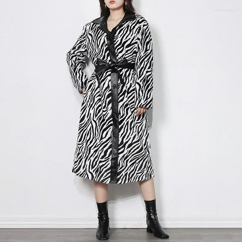 Women's Trench Coats European And American Trendy Brand Zebra Patterned Coat 2023 Spring Autumn Warm Fashionable Commuter Waist Long Cotton