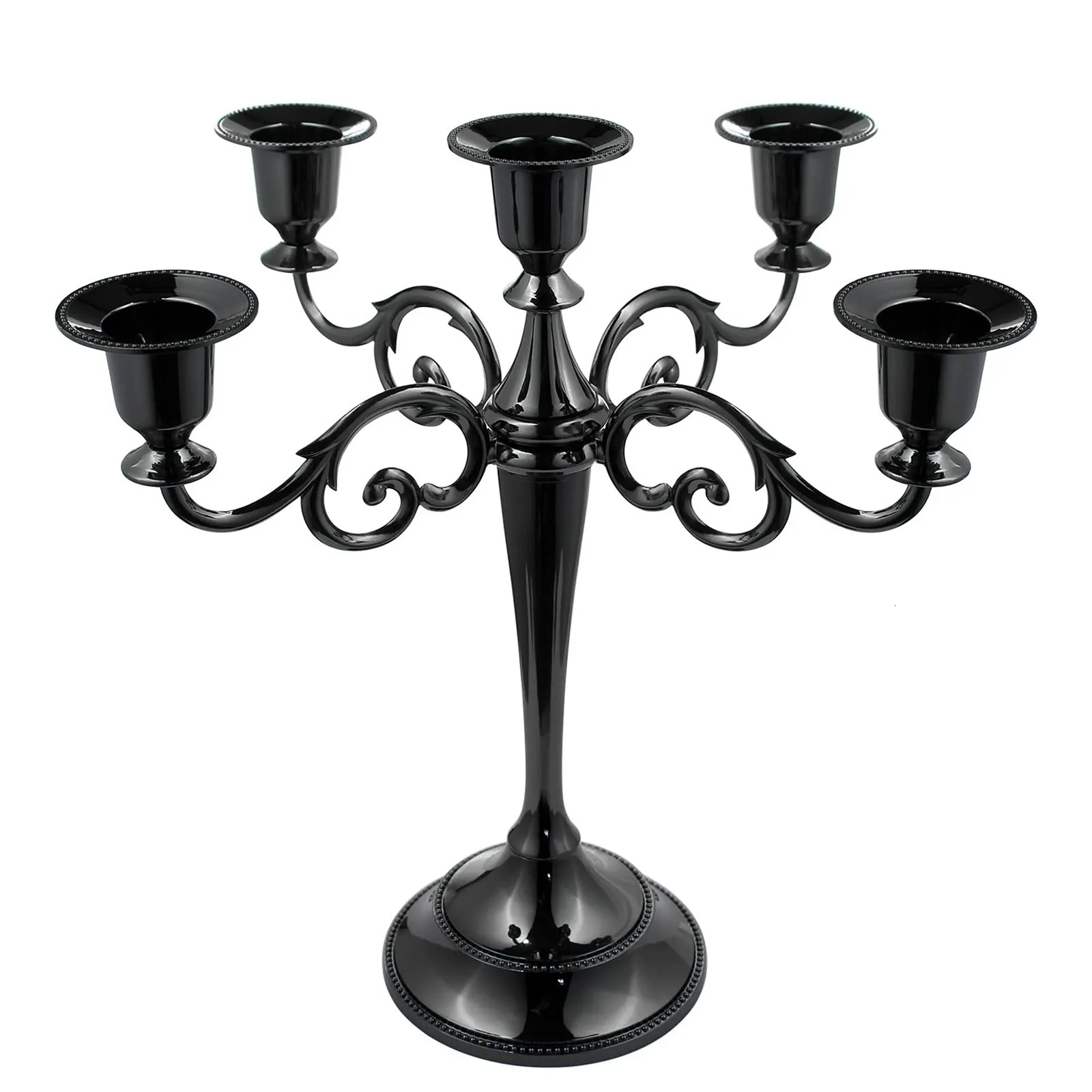 Dekorative Objekte Figuren Black Metal Candelabra mit 5 Waffen Candlestick Gothic Kerzenhalter für Wohnhäuser Hochzeit Weihnachtskirche Party 230818