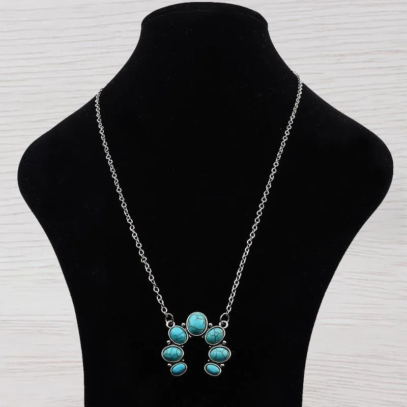 Pendanthalsband Boho turkos stenkontakt halsband Justerbar längd lång smycken Choker Link Chain Lagenlook 20 "