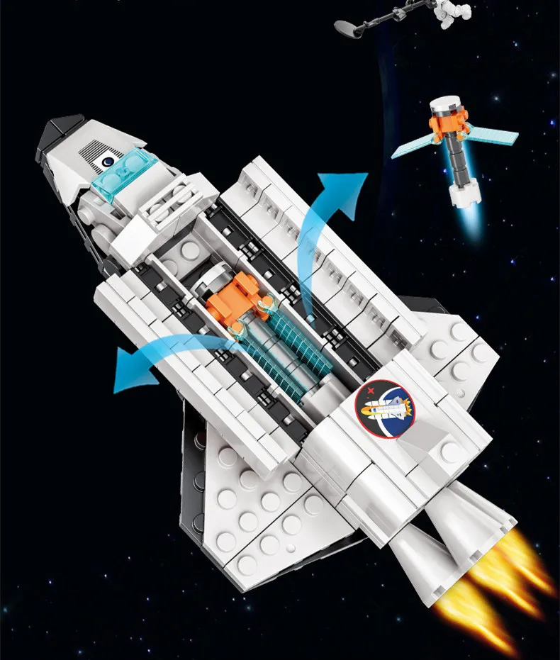 Partihandel Spaceship Toy Custom Toy Shuttle Rocket Launcher Moon Rocket Preroll Model Build Kit Buildblock Spaceport Figur Rocket Ship Model Build Rocket Toy