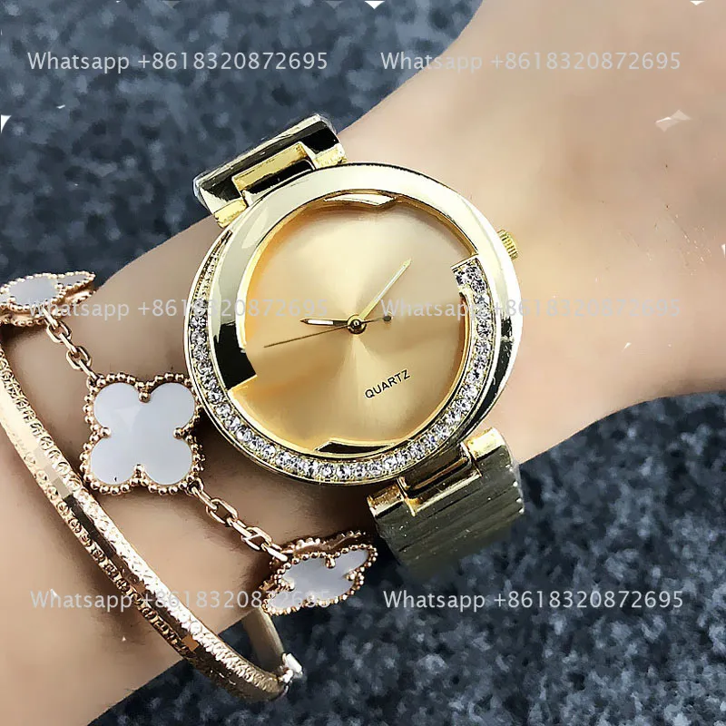 Reloj de pulsera de cuarzo marca GU para mujer y niña con logotipo de lujo relojes de banda de acero y metal G32