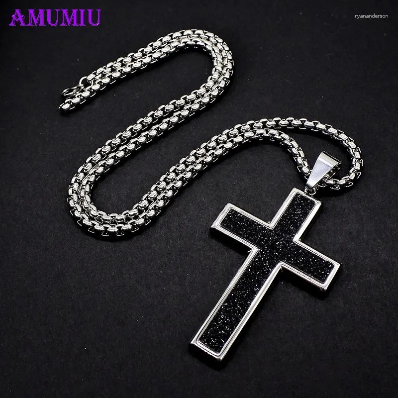 Pendentif Colliers AMUMIU Noir Croix Collier Ciel Brillant En Acier Inoxydable Chaîne Or Argent Couleur Hommes Femmes Cadeau P074