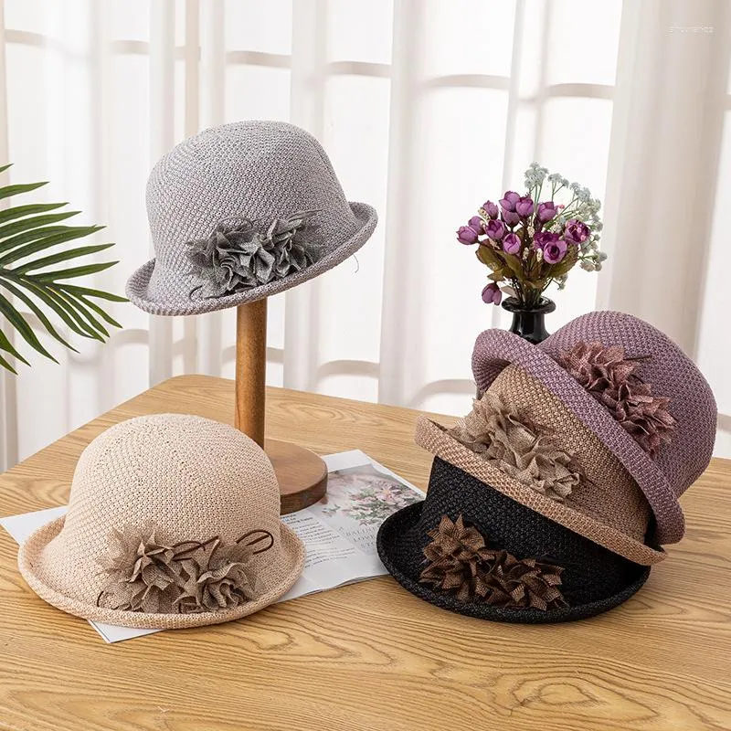 Berets Bowler Hat Formal Sun Sunbonnet Leisure Cap Sunscreen Basin For Gril Women Female Khaki Cotton