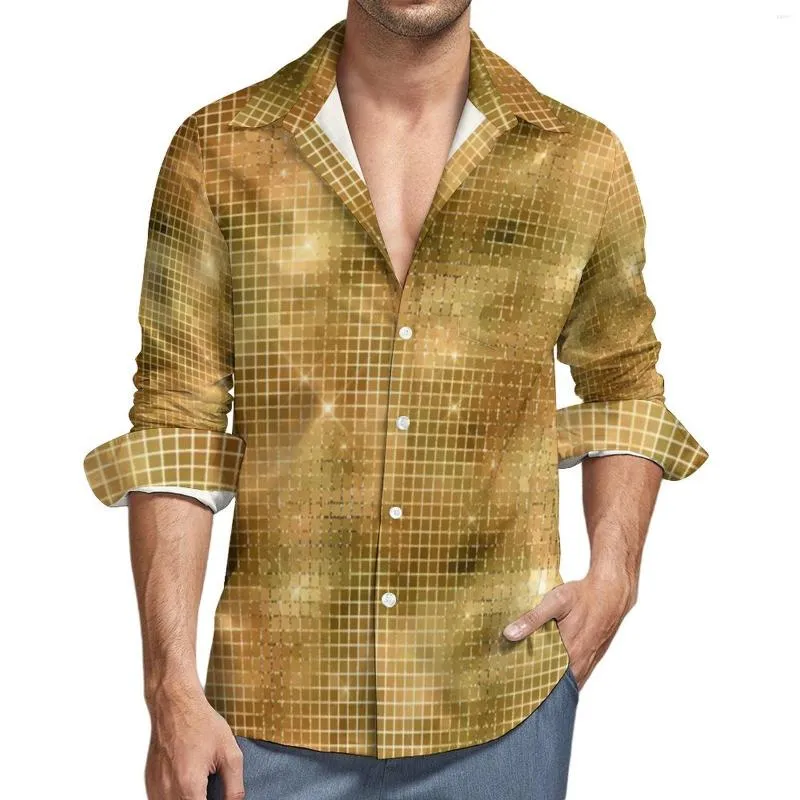Koszulki męskie Faux Disco Ball HARAJUKU Koszulka Mężczyźni Złote kwadraty Drukuj jesienne vintage bluzki z długim rękawem Graphic Oversize Tops