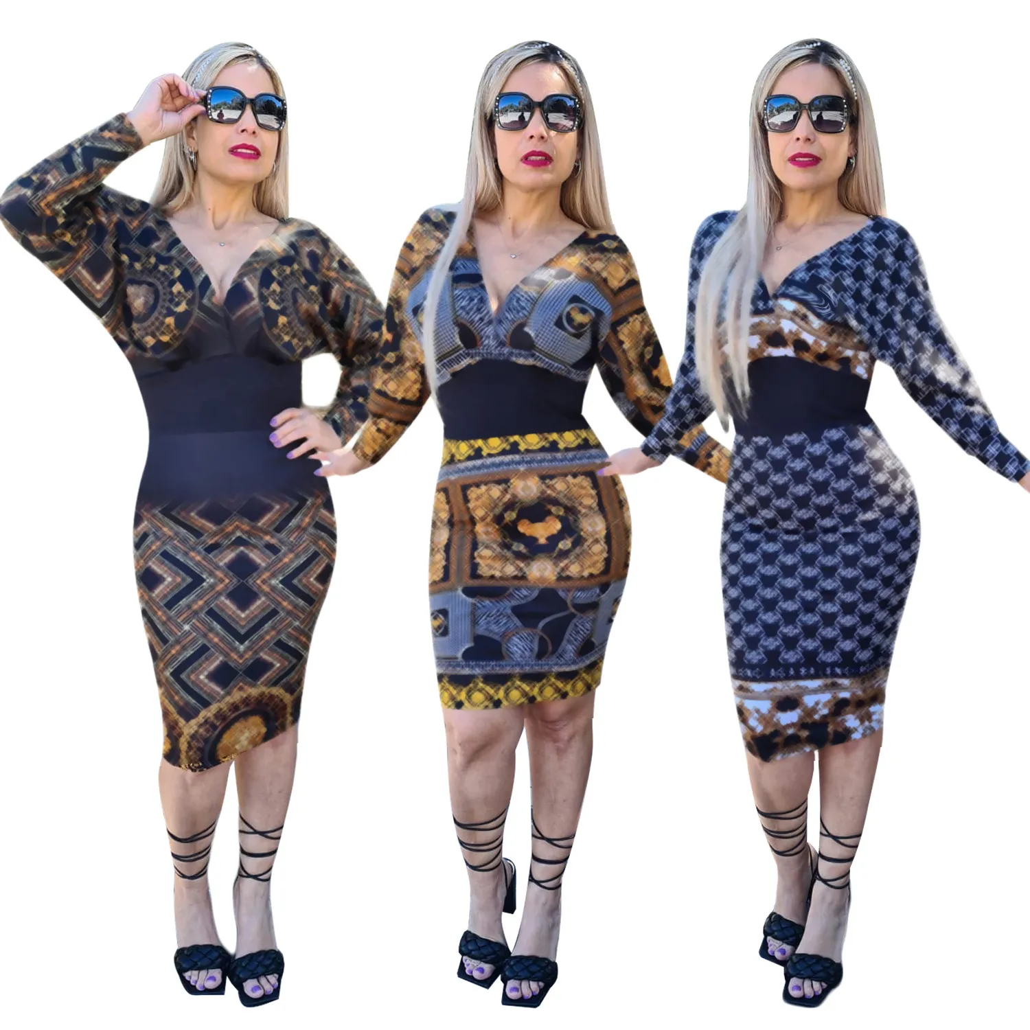 cheap bodycon dresses free shipping Sexy V Neck Bodycon Dresses Women Casual Long Sleeve... From Liao5825110,  $21.11