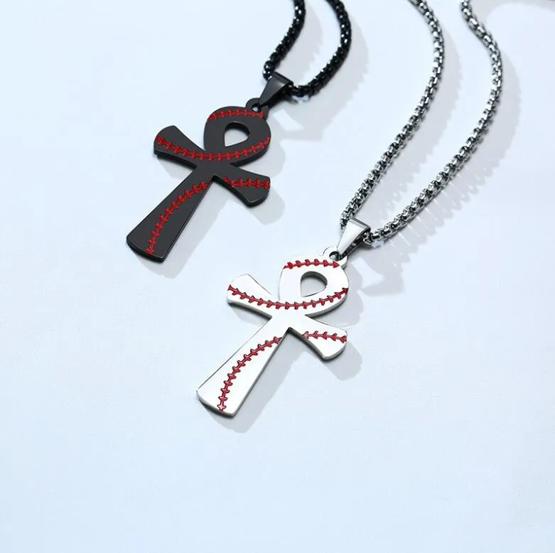 Accessori sportivi in ​​titanio Jesus Cross Cross Cross Cross Punti Collana Strikeout K Baseball con palla sulla cima collana Momma