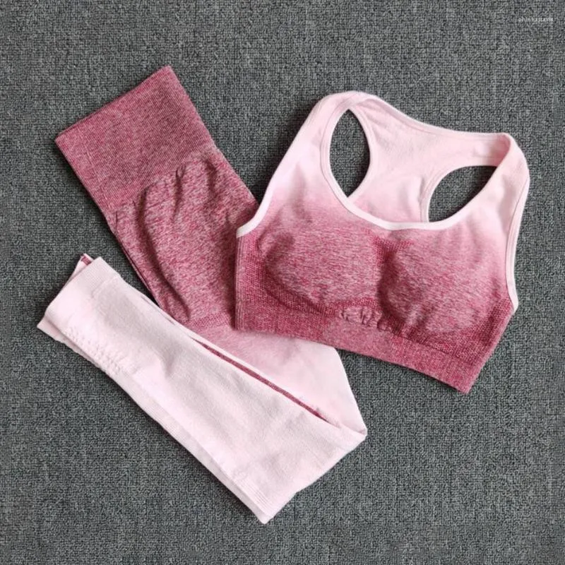 Aktiva uppsättningar 2st Gym Set Women Gradient Color Yoga Syftlös träningsdräkt Rinnande kläder Push Up Sports Bra Hip Lyft Fitness Pants