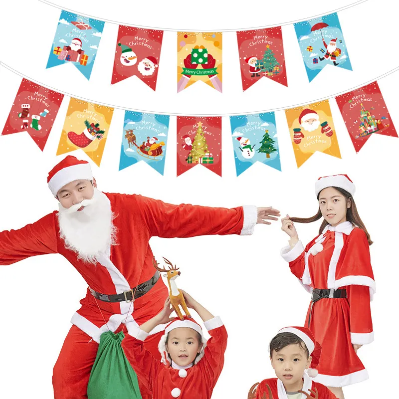 Merry Christmas Banner Decoration Home Hanging Paper Garland Santa Claus Navidad Natal Xmas Gift 2024 New Year Xmas Party Decor