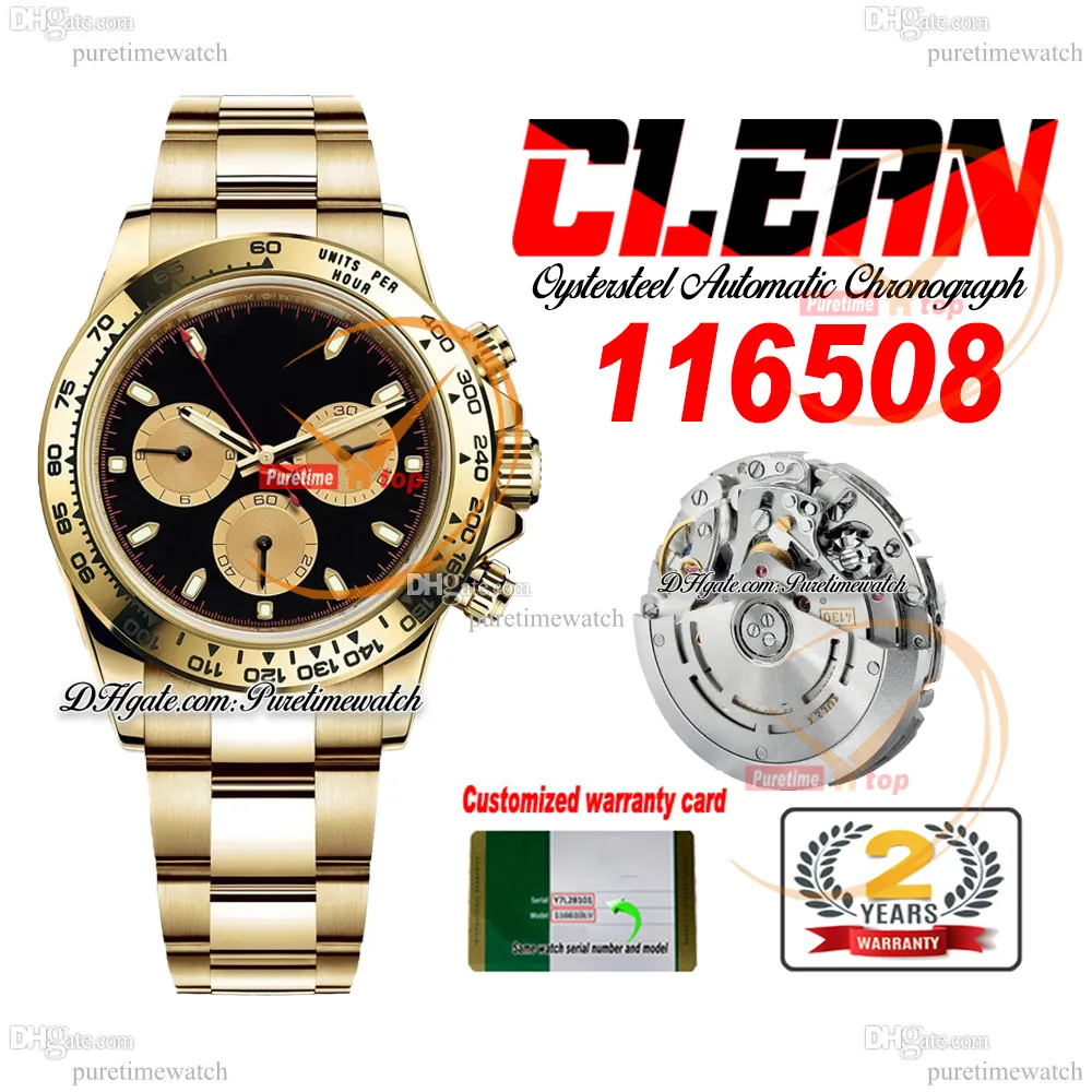 CF Clean Factory SA4130 Automatic Chronograph Mens Watch 1165 Yellow Gold Black Champagne Red Dial 904L Oystersteel Bracelet Super Edition Version Puretime SS15