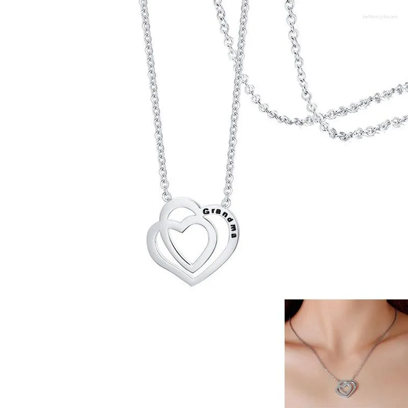 Pendentif Colliers 2023 Classique Double Coeur Collier Pour Grand-Mère À La Mode Lettre En Acier Inoxydable Cadeau Bijoux