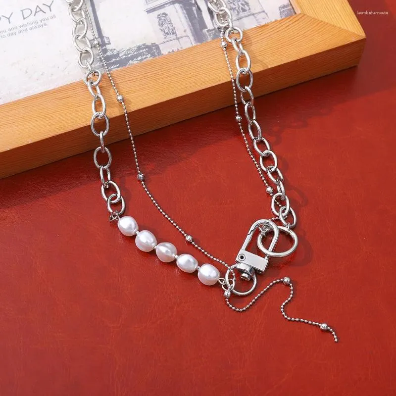 Pendant Necklaces Hip Hop Design Lock Choker Necklace For Women Men Individuality Imitation Pearls Jewelry Gift