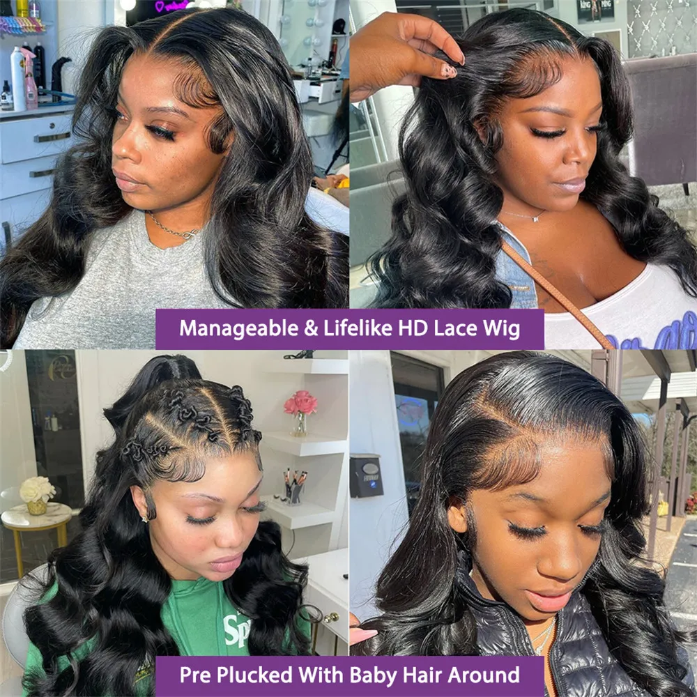 Body Wave 13x6 Hd Lace Frontal Wig 360 Full Glueless Wig Cheveux humains pré-plumés 30 40 pouces Body Wave Lace Front Perruques de cheveux humains