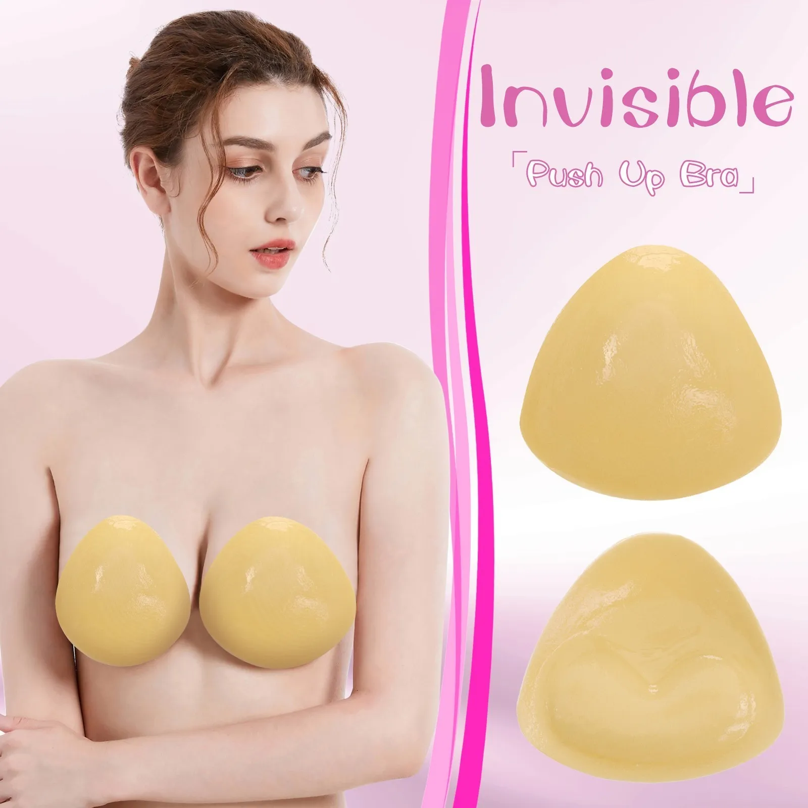 Breast Pad Double Sided Sticky Invisible Backless Bra Strapless Push Up Bralette Seamless Air Holes Adhesive Bars Nipple Cover Underwear 230818