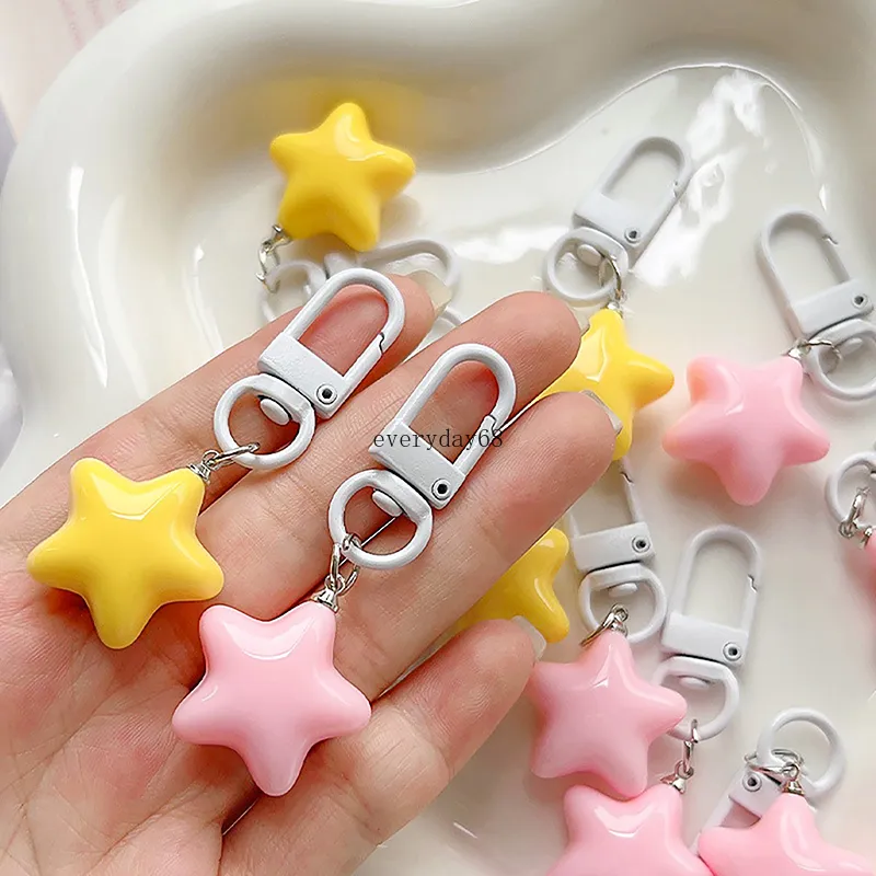 Cute Milk Yellow Pink Stars Keychain Chubby Pendant Keyring For Girls Gifts Backpack Charm Headphone Case Accessories