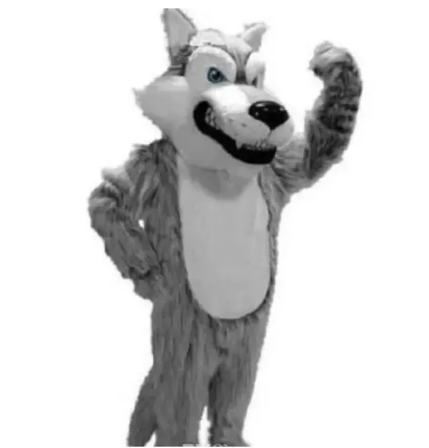 2024 chaud loup gris mascotte costumes de mascotte Halloween dessin animé adulte taille longue peluche loup Aniaml fantaisie robe de soirée déguisement vente directe d'usine