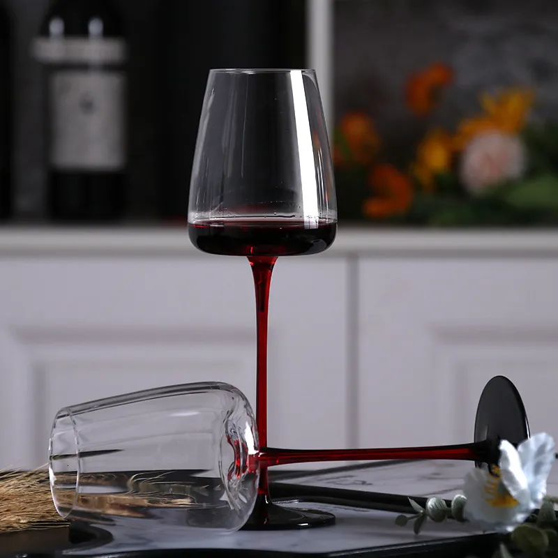 Verre à vin en cristal sans plomb avec nœud noir et rouge, gobelet