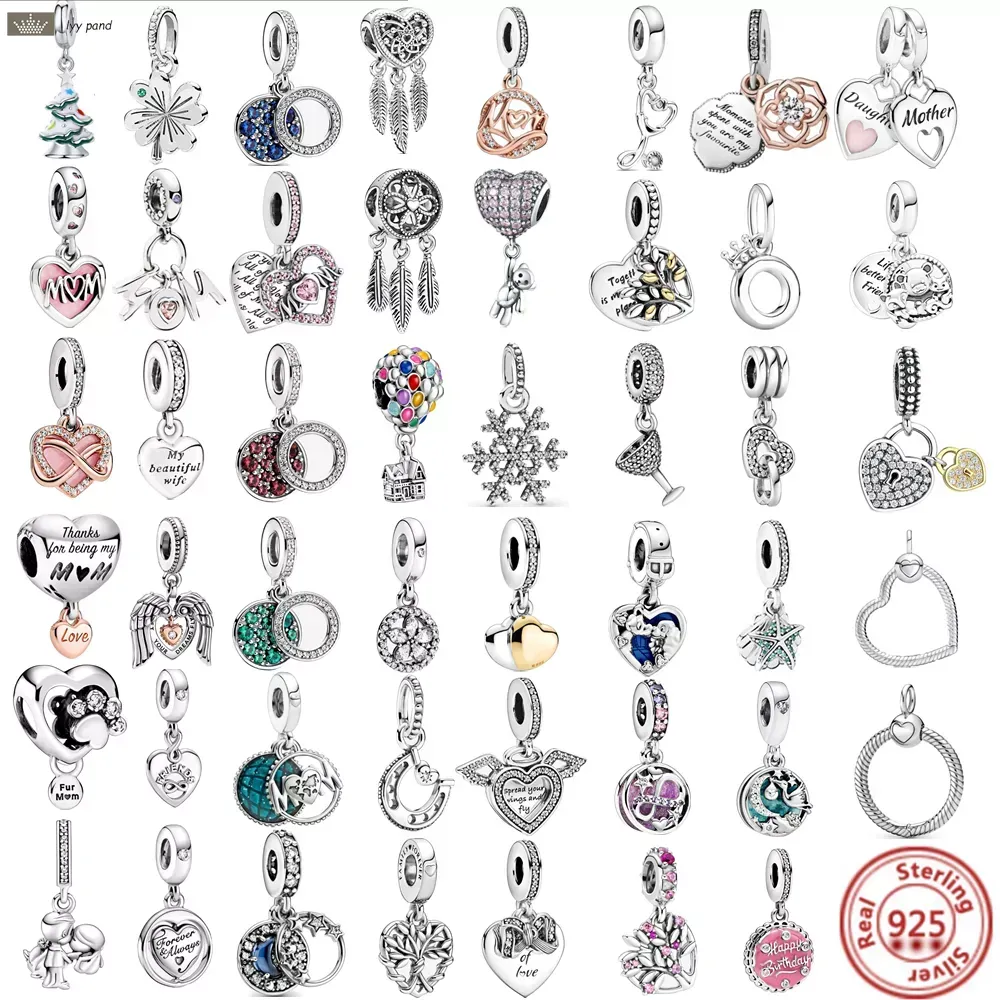 925 Argent Fit Pandora Charm 925 Bracelet Plume Étoiles Lune Maman Blanc Zircone charmes Pour pandora charmes bijoux 925 charme perles accessoires