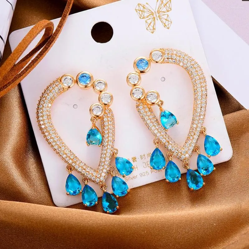 Boucles d'oreilles pendantes GODKI 2023 à la mode romantique pour mariée mariage fille quotidien clair bleu cubique zircone bijoux
