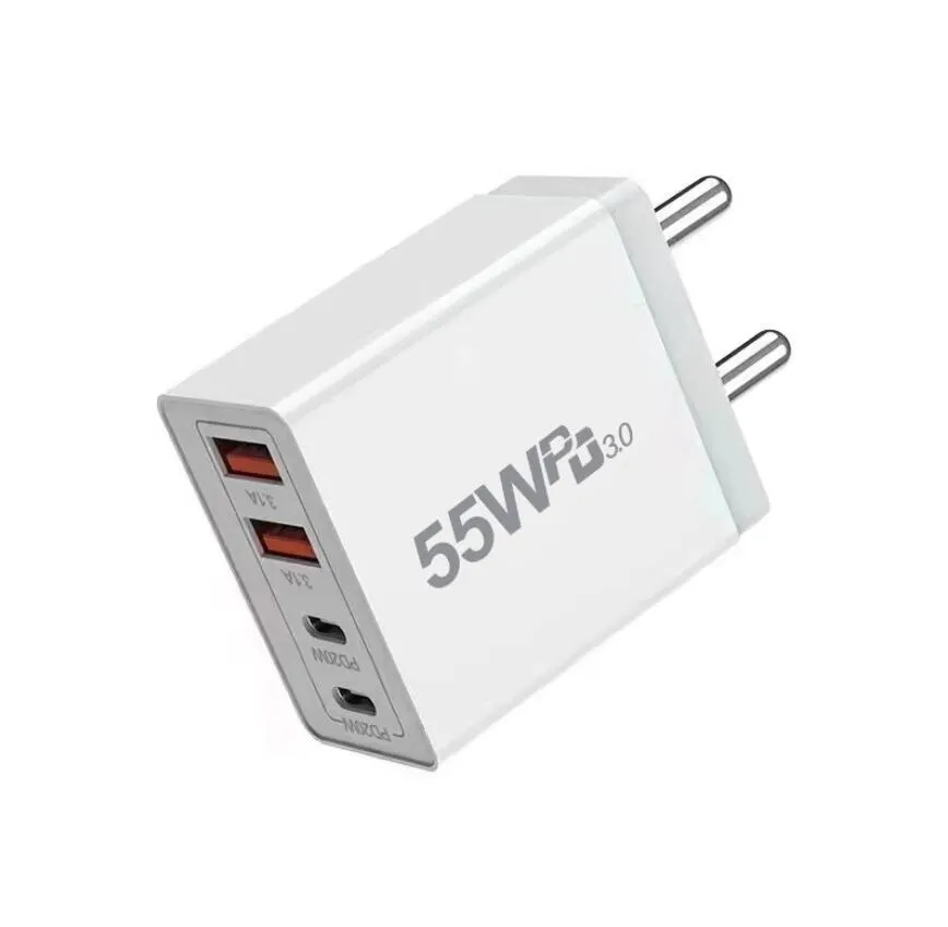 55W GaN 4 Ports USB+Type-C Travel Adapter Höghastighet Mobiltelefon USB C Wall Charger US EU UK AU Plug