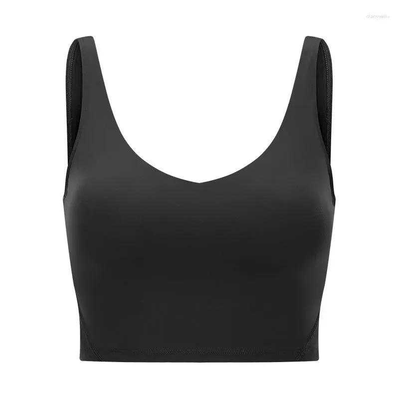 2023New Yoga Outfit Longline Crop Tank Top med hyllan inbyggd BH BH -avtagbar stoppning för Gym Original