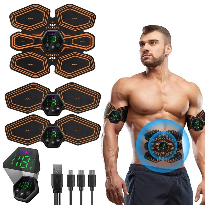 2025 EMS Muscle Stimulator Ab Trainer TENS Unit - Portable Abs Massager With Arm Patches - 10 Modes 20 Gears