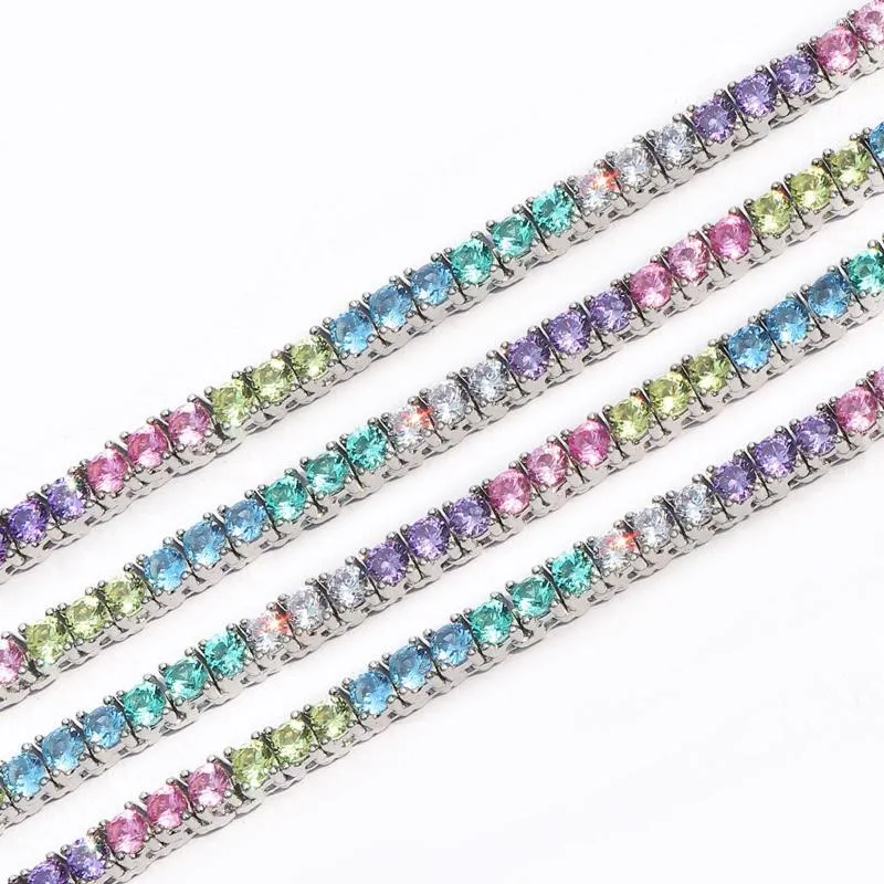Chains Personalized S925 Silver Couple Necklace In Mesh Design With Colorful Zircon Tennis Chain For Women .