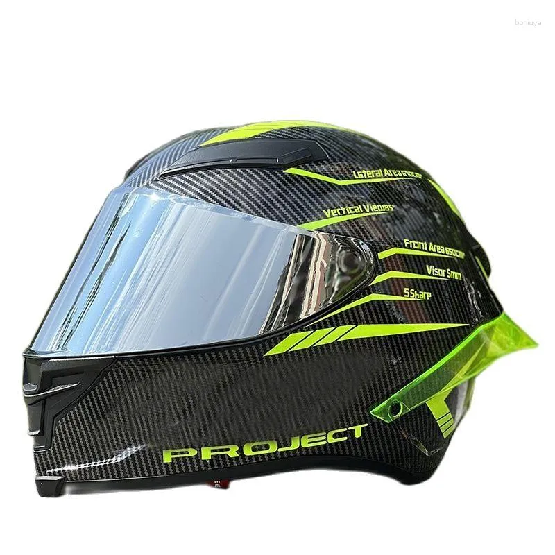 Motorcycle Helmets DOT Approved Helmet Full Face Safe Cascos Women And Men Racing Motocross Green Luminous Carbon Fiber