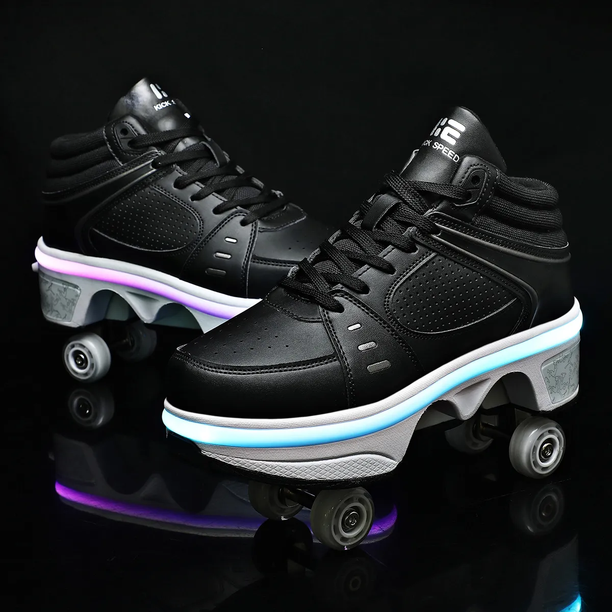 Roller Shoes Adulte Chaussure Roller Fille Kick Roller Skate Shoes Patins A  Roulettes 4 Roues Patins A Roulettes Casual Sneakers Avec Lumière
