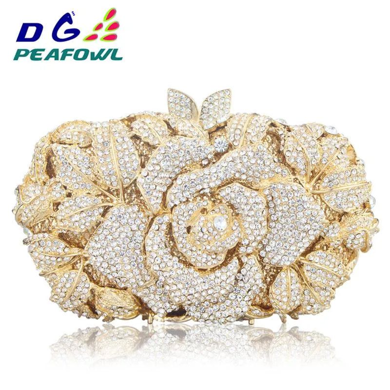 Spieße hohl aus dem Kristallblumen -Diamant Abend Clutch Bag Champagner Abendbeutel Party Hochzeitsbalken Soiree Pochette Geldbörse