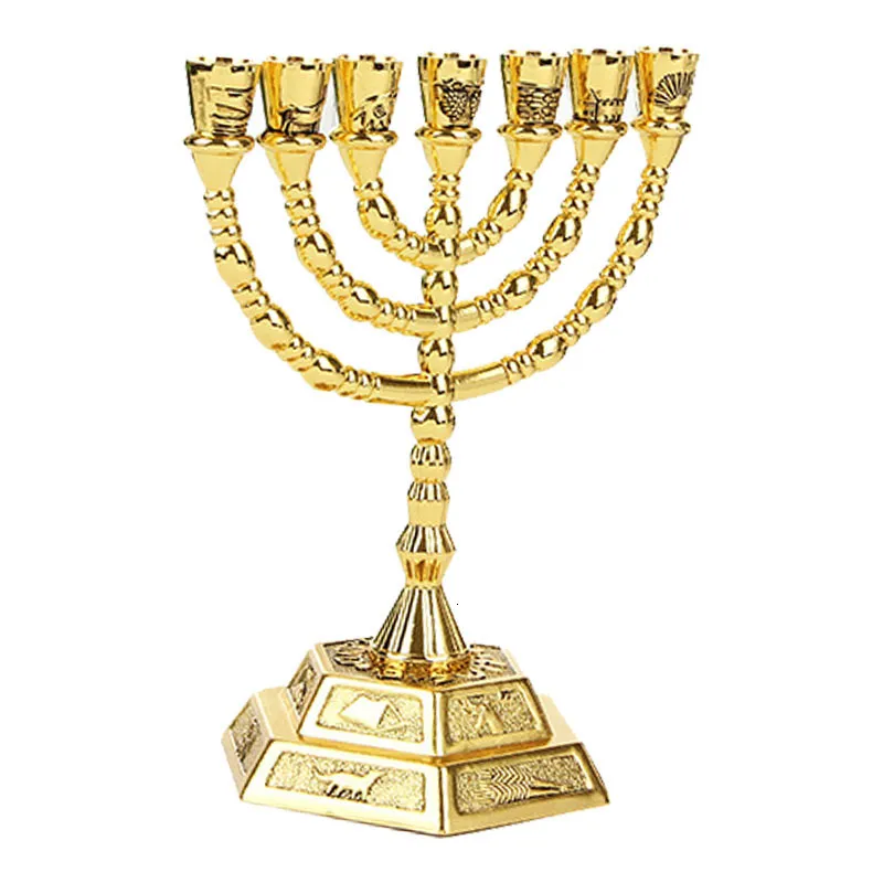 Dekorativa objekt Figurer Golden Je Candleholders Religioner Candelabra Hanukkah Ljusstakar 7 gren L 230818