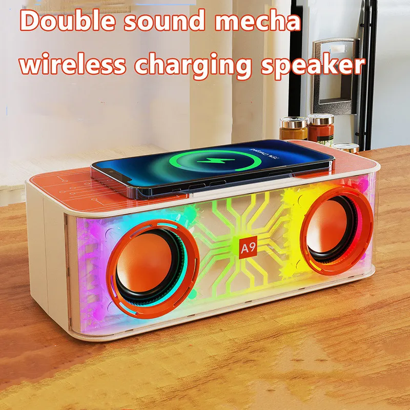 A9 Двойной тональный прозрачный мех -динамик RGB Light Bluetooth Portable Subwoofer Portable Wireless Subwoofer Audio Sports Tws Стереодинамики