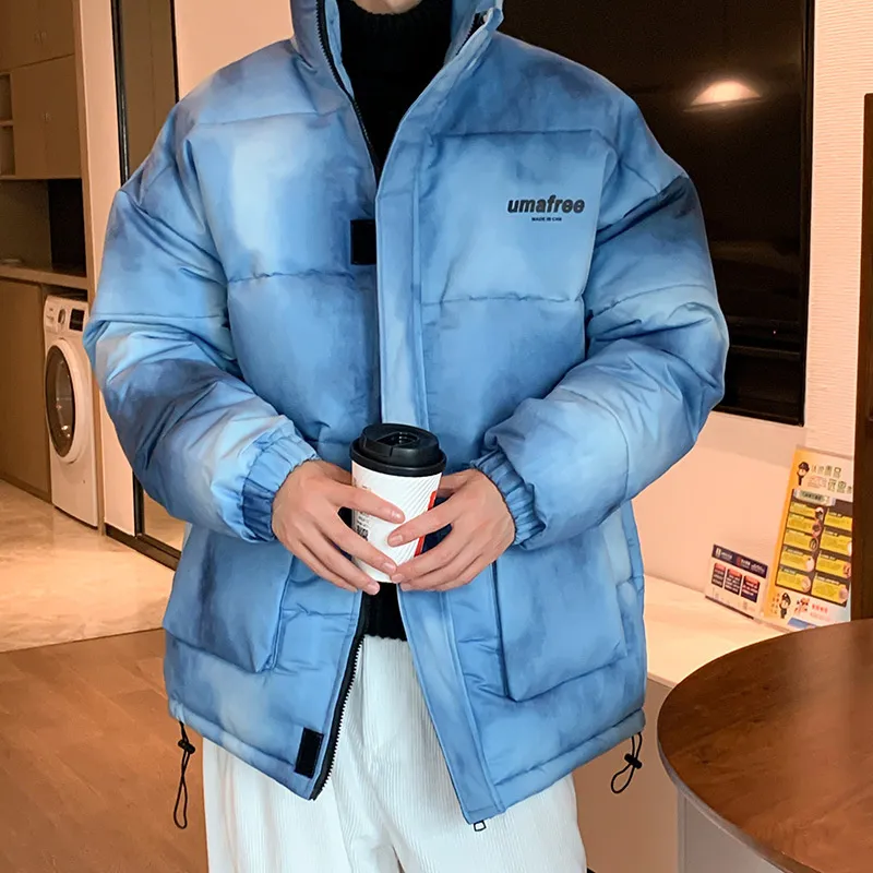 Mäns ner parkas hiphop vinter harajuku överdimensionerade män bubbla kappa slips färg jacka man streetwear par casual parkas koreanska y2k puffer jackor 230815