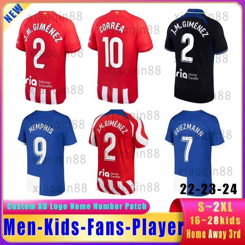 22 23 24 Nouveaux maillots de football J.M.GIMENEZ CORREA MORATA 120e Madrids 2023 2024 Ensemble de maillot de football pour enfants pour hommes Version thaïlandaise Uniforme