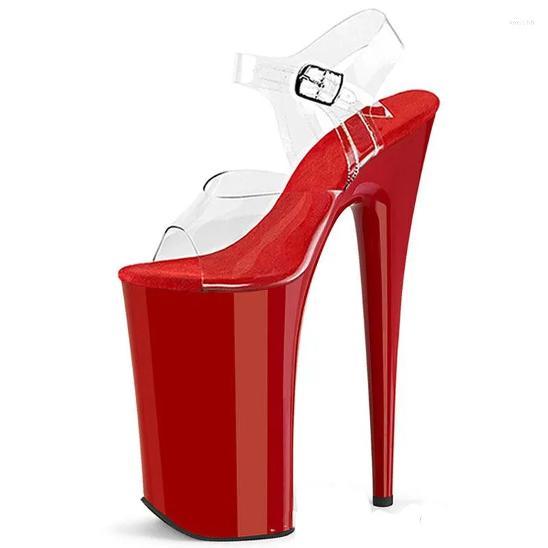 Sandales Sexy rouge 26 CM 10 pouces plate-forme Transparent Vamp pôle chaussures de danse discothèque Stiletto fête talons hauts femmes