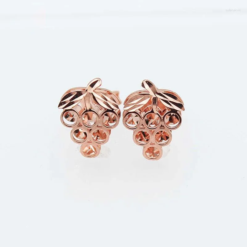 Studörhängen 585 Purple Gold Small Grape Ear Studs Plated 14k Rose For Women Exquisite Hollow Design Light Luxury Jewelry