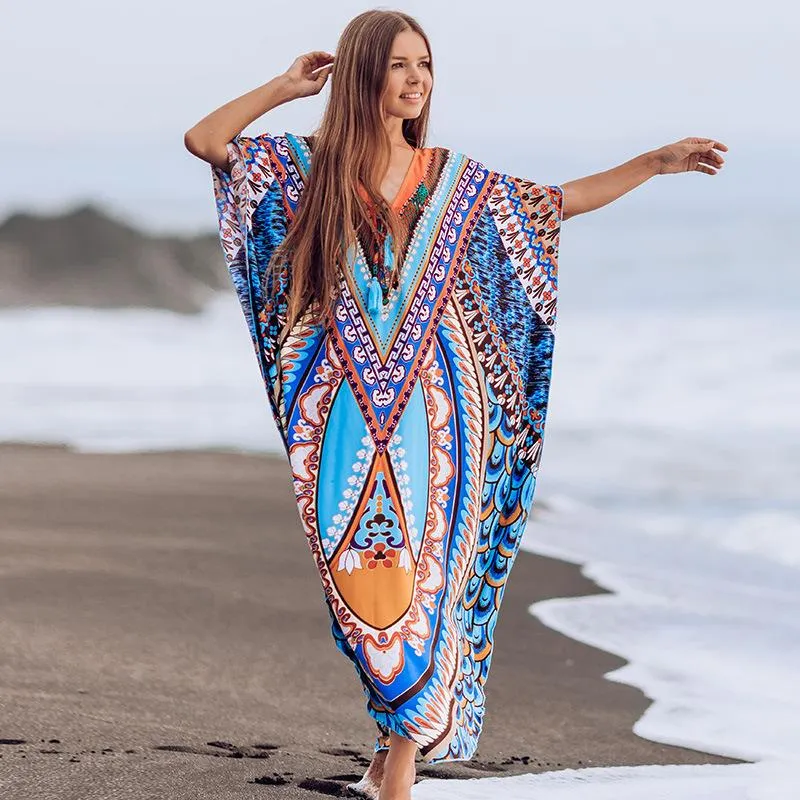 Badkläder plus storlek kaftan baddräkt täcker strandkaftan klänningar ropa mujer pareos de playa